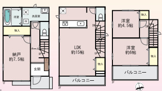 西宮市浜町　新築戸建　1号棟の間取り|駐車スペース1台分あります