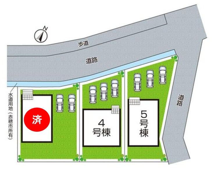 赤穂市北野中　第4-2期　新築一戸建ての区画図|全5区画