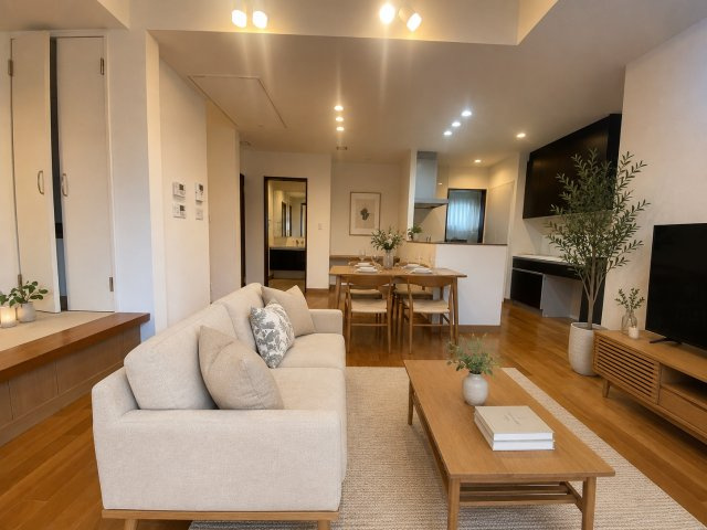 川口市坂下町2丁目　戸建ての居間・リビング|デジタルステージングをしております