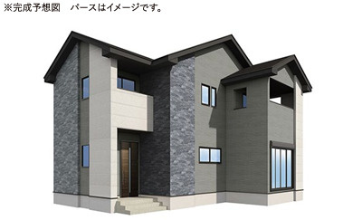 つくば市上横場3期　新築戸建　1号棟の外観|モノトーンの配色が映える、スタイリッシュな外観デザイン。完成後は明るく開放的な印象の街並みが広がります。