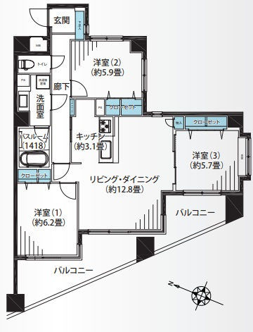 ナイスアーバン志村坂上の間取り|ナイスアーバン志村坂上：南西向き角部屋・眺望良好！全居室収納・窓が付いた３ＬＤＫ家具・エアコン付きリノベーション物件はフラット３５＆住宅ローン減税利用可能！