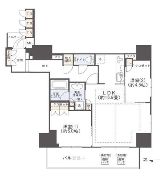 ジオタワー新町の間取り