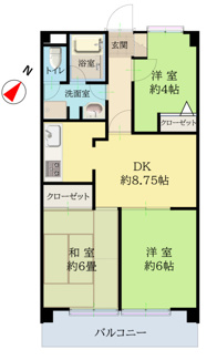 【間取り】 | 朝日パリオ武蔵藤沢 | 3DK／専有面積:57.05ｍ2／バルコニー面積:7.23ｍ2