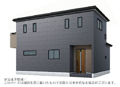 越谷市蒲生東町新築戸建ての外観パース|長期優良受託♪角地物件♪