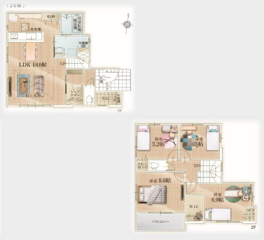 【２号棟】越谷市大道新築戸建ての間取り
