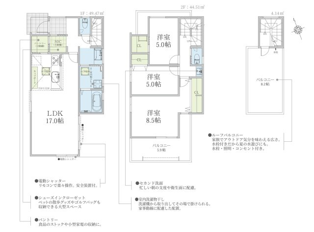 【間取り】 | 金森新築戸建 | 3LDKは、リビングダイニングキッチンと3つの居室がある間取り。ファミリー層に非常に人気の高い間取りで、広々としたリビングで家族団らんを楽しみ、個室でプライベートな時間も確保できるのが大きな魅力です。