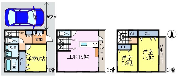 江戸川区中央３丁目の一戸建ての間取り