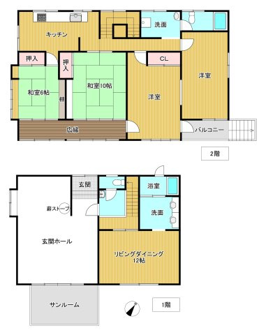 強羅　東急箱根明神平　各室広々とした薪ストーブ付き4LDKの間取り