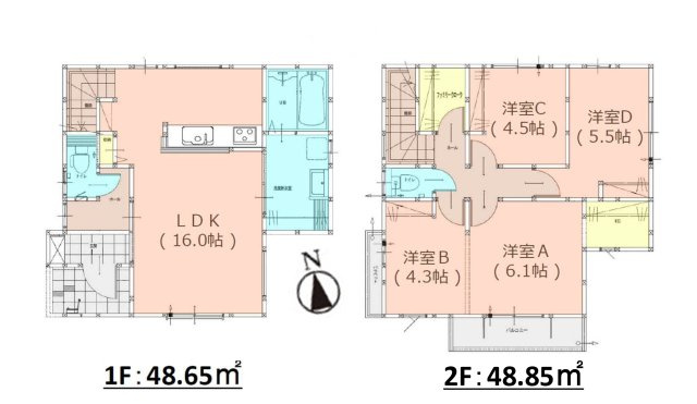 福岡市早良区小田部1丁目第1-1棟（1号棟）の間取り|全居室収納付きで便利です。