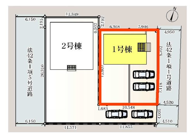 新築　児玉郡上里町神保原町第６　クレイドルガーデン　1号棟の区画図|1号棟　区画図　東側接道幅員約4.5ｍ
