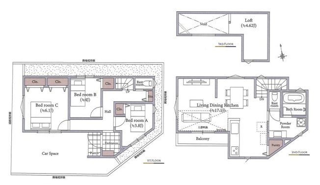 【参考プラン】 | 板橋区西台２丁目　建築条件付売地 | 3LDK・建物面積76.96ｍ2・建物参考価格2420万