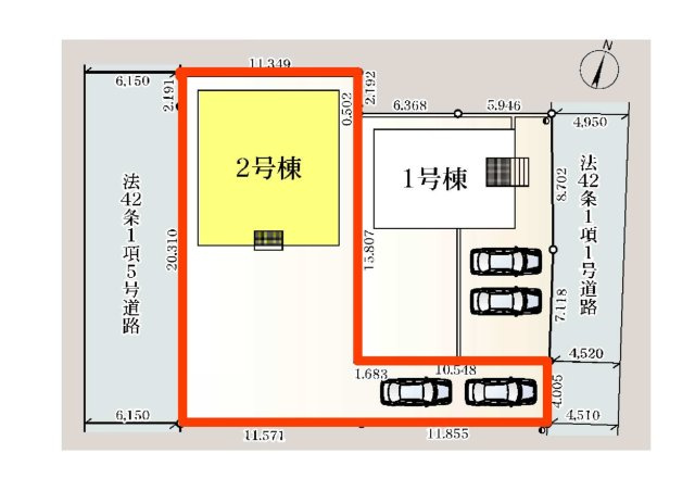 新築　児玉郡上里町神保原町第６　クレイドルガーデン　2号棟の区画図|2号棟　区画図　東側接道幅員約4.5ｍ
