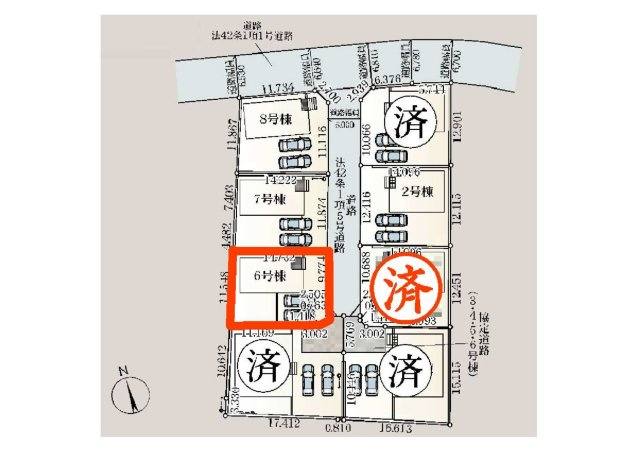 新築　児玉郡上里町黛第１　クレイドルガーデン　6号棟の区画図|6号棟　区画図　北側接道幅員約6.6ｍ
