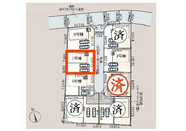 新築　児玉郡上里町黛第１　クレイドルガーデン　7号棟の区画図|7号棟　区画図　北側接道幅員約6.6ｍ
