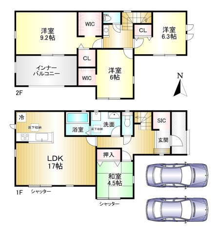 桜井市桜井　第1期の間取り|4LDK　土地面積：122.96ｍ2　建物面積：110.75ｍ2　駐車２台可