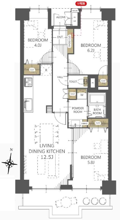 ライオンズプラザ大宮の間取り|【新規リノベーション・3LDK・バルコニー付き】14階建ての8階部分で眺望良好！南向きにつき、リビングまで自然光が入り込み、明るい雰囲気のお部屋です！全居室に収納スペースありで、生活動線もスッキリ！