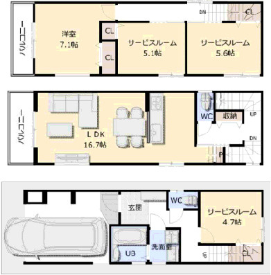 尼崎市大島　新築戸建の間取り