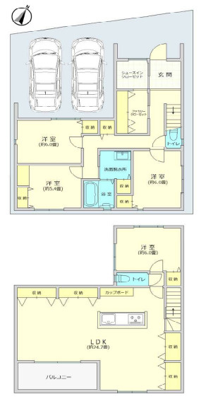 神戸市灘区篠原本町1丁目　新築戸建の間取り|駐車スペース２台分付の駅近戸建て♪