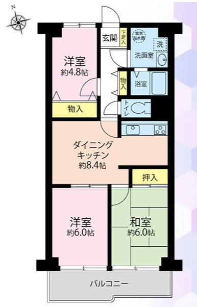 ネオコーポ八王子の間取り|～南向き3DK　7階南向き住戸につき陽当たり良好です～