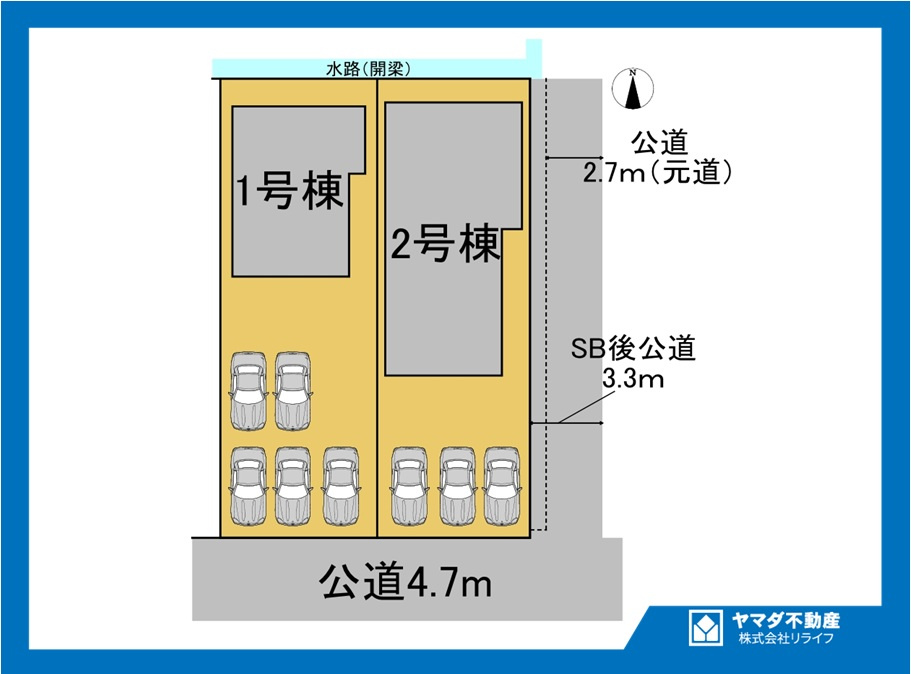ブルーミングガーデン　一宮市北方町北方　全2区画分譲の区画図|■区画図
■YAMADA電機の　ヤマダ不動産　株式会社リライフ　
いつでもお問合わせ下さい。