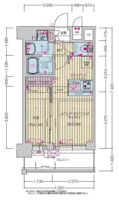 プレリス北巽駅前ラバルスの間取り|※反転タイプとなります