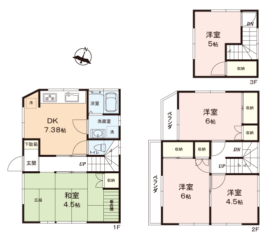 富士見市水谷東３丁目の中古一戸建の間取り|5DKと部屋数豊富な間取りで趣味の部屋や在宅勤務などにも◎！