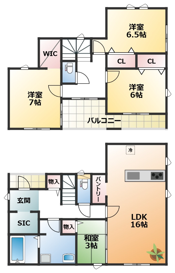 グラファーレ宇都宮市雀の宮6期の間取り|南向きで陽当たりの良い間取りです