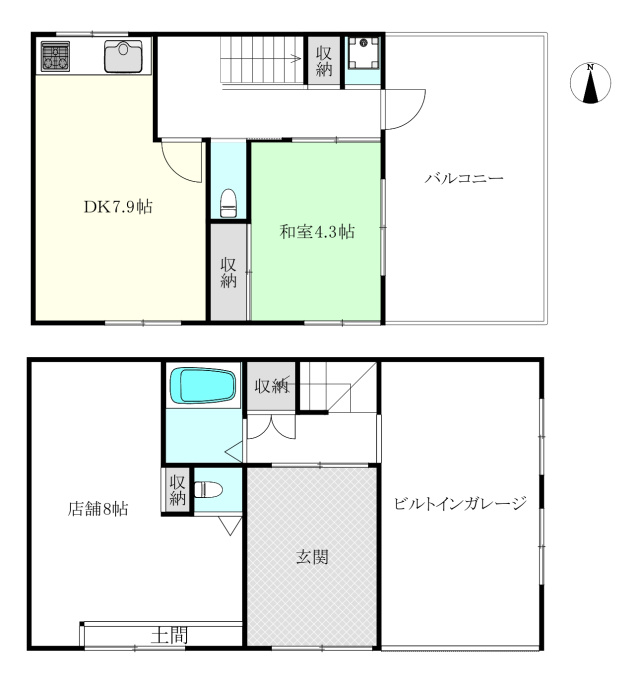 祇園町店舗付き住宅の間取り