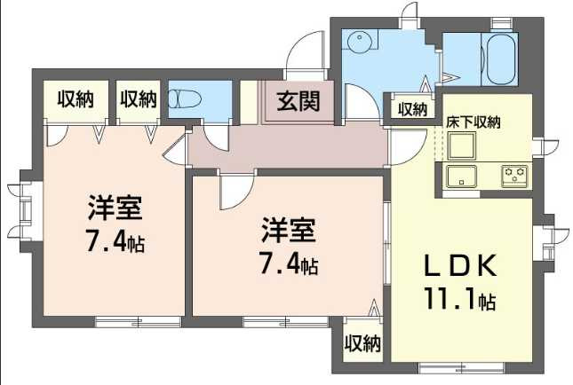 グリーンテラスB　4方角部屋　家族向け　敷金0の間取り