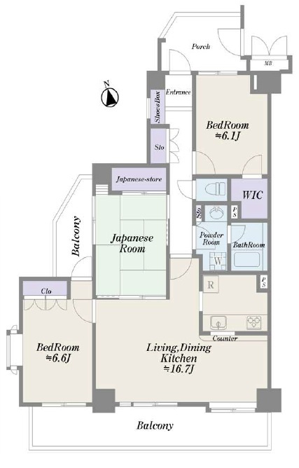 藤和シティコープ大宮宮原の間取り|【3LDK・南西向き】広々16.7帖のリビングでゆとりのある空間を大切なペットと一緒にお過ごしいただけます！プライベートが確保できる玄関ポーチ・TVインターフォン付きで安心！