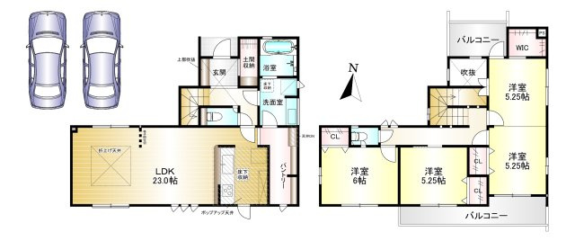 葛城市林堂２期の間取り|3(4)LDK 土地面積：200.07㎡　建物面積：108.47へ　駐車スペース2台