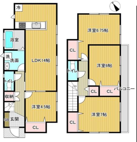 八王子市　館町　中古戸建ての間取り|～全室南東向き4LDK　陽当たり良好です～