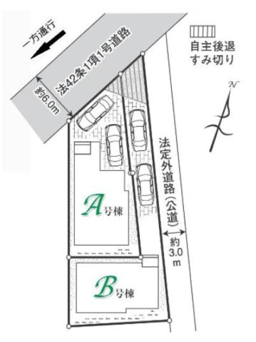 ふじみ野市上ノ原２丁目の新築一戸建の区画図|37～40坪の広い敷地に建つ新築一戸建て！
駐車スペースは2台分あり、セカンドカー利用も可能です。