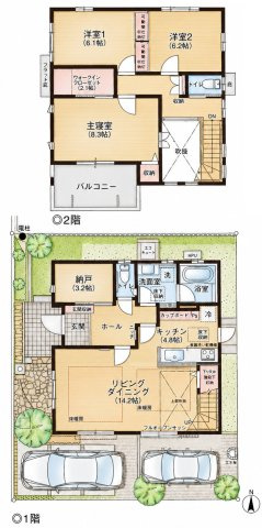 三郷市戸ケ崎2丁目　中古戸建の間取り|家族の変更に合わせて可動間仕切り収納で2LDK→3LDKへ変更できる間取♪納戸・WIC付で収納充実