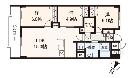 【間取り】 | 北大阪ハイツ | 収納はたくさん欲しい！という方にピッタリ！3SLDKリフォーム物件。9階部分・東向きにつき、陽当り良好です。