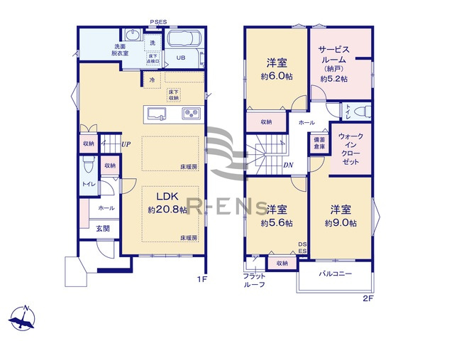 【間取り】 | 練馬区下石神井２丁目　新築戸建て　２号棟 | 約20帖の広々LDKが、家族団らんの時間を豊かに彩ります