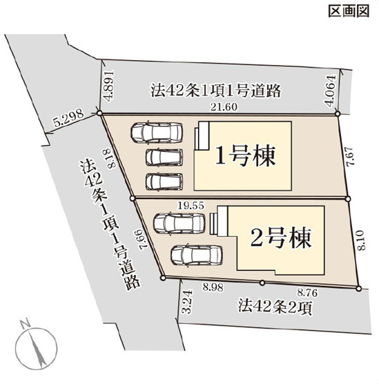リーブルガーデン南城市玉城前川・２号棟の区画図|接道状況：北側４ｍ公道・西側５ｍ公道・南側3.24ｍ他