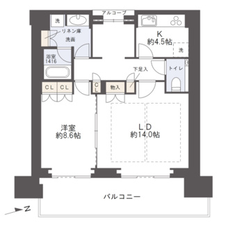 【間取り】 | グラングリーン大阪 THE NORTH RESIDENCE | 【間取り】ゆとりある東向き1LDK！キッチンがリビングから離れており、生活感のないリビングを実現可能