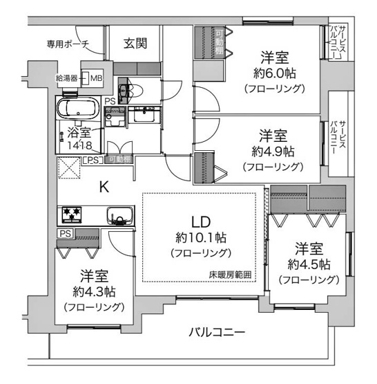 【間取り】 | エスリード西京極 | 専有面積76.77㎡