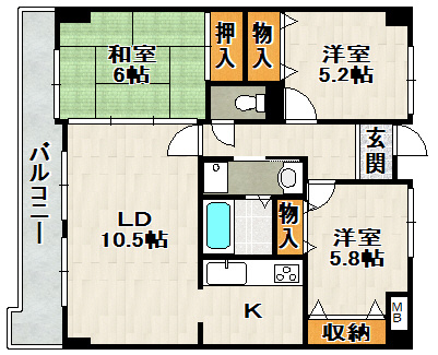 オーベルジュ宝塚の間取り|日当たりのいいお部屋です！