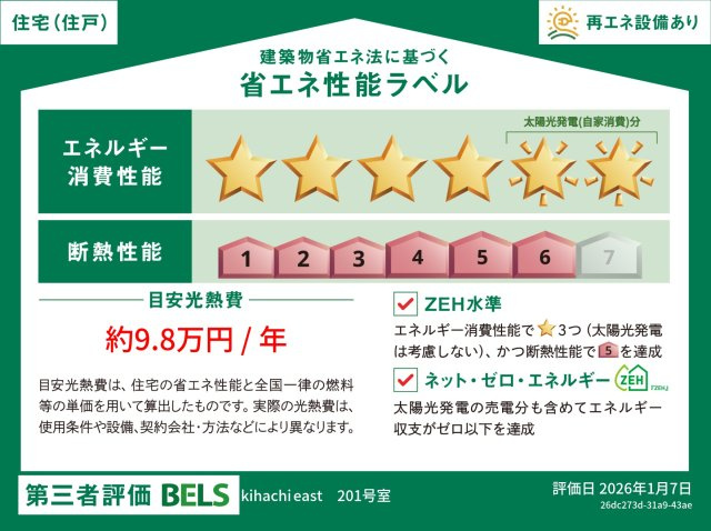 ｋｉｈａｃｈｉ　ｅａｓｔ　キハチイーストの省エネ性能ラベル|耐震耐熱に優れた旭化成ZEHペット共生ヘーベルメゾン