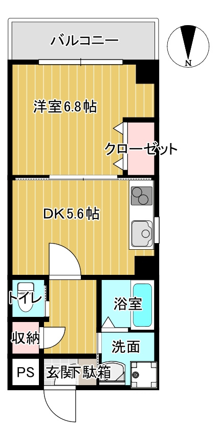 京都市伏見区深草西浦町５丁目の賃貸マンションの間取り