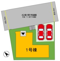 【区画図】 | 片縄東1丁目新築戸建て | 建物と敷地の位置関係です。