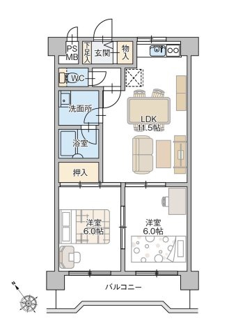 朝日プラザ大橋の間取り|間取り