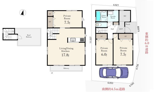 練馬区西大泉2丁目 限定1棟|南側約4.5ｍ道路×東側約6ｍ道路に面する(接道予定)角地風
～光と風を享受する心地よい立地～