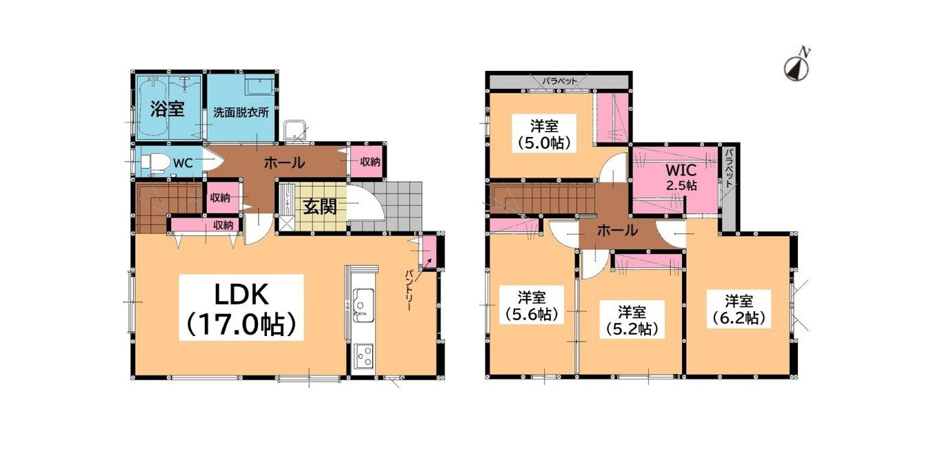 福岡市南区野多目6丁目第4-1棟（1号棟）の間取り|全居室収納付きで便利です。