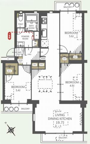 野火止団地１号棟の間取り|3LDK 専有面積75.86m2 バルコニー面積12.00m2
