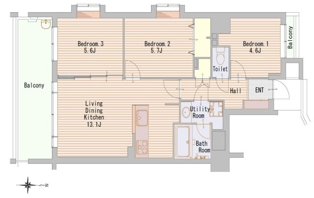 浦和仲町ダイヤモンドマンションの間取り|3LDK 専有面積63.50m2 バルコニー面積9.38m2
使い勝手の良い間取り設計です。