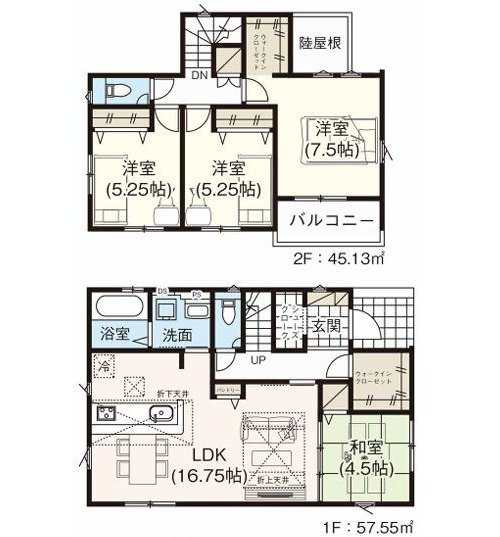 岡山市南区福富東２丁目の新築一戸建の間取り