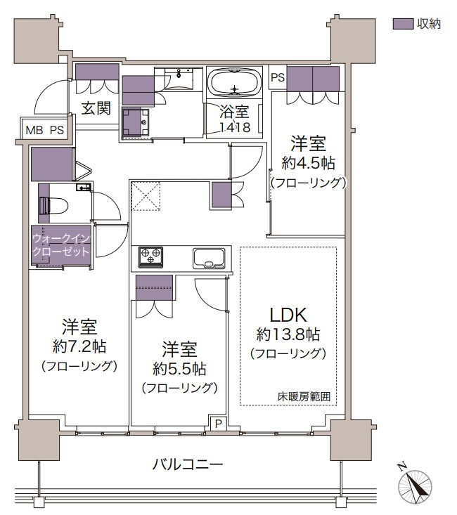 ブランズタワー所沢　中古マンション　18階の間取り